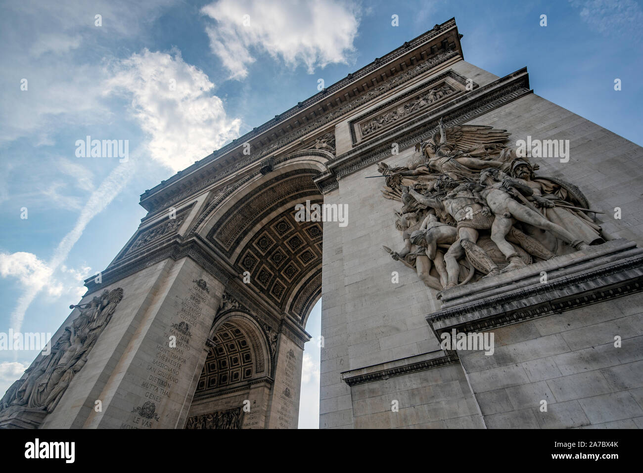 An emblematic monument of Paris, the Arch of Triumph, built between 1806 and 1836 by order of Napoleon Bonaparte to commemorate the victory at the Bat Stock Photo