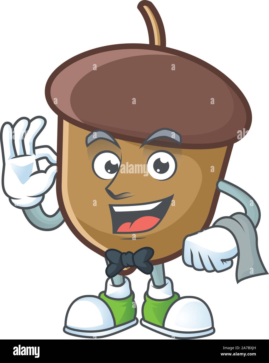 cute acorn with character mascot design waiter Stock Vector