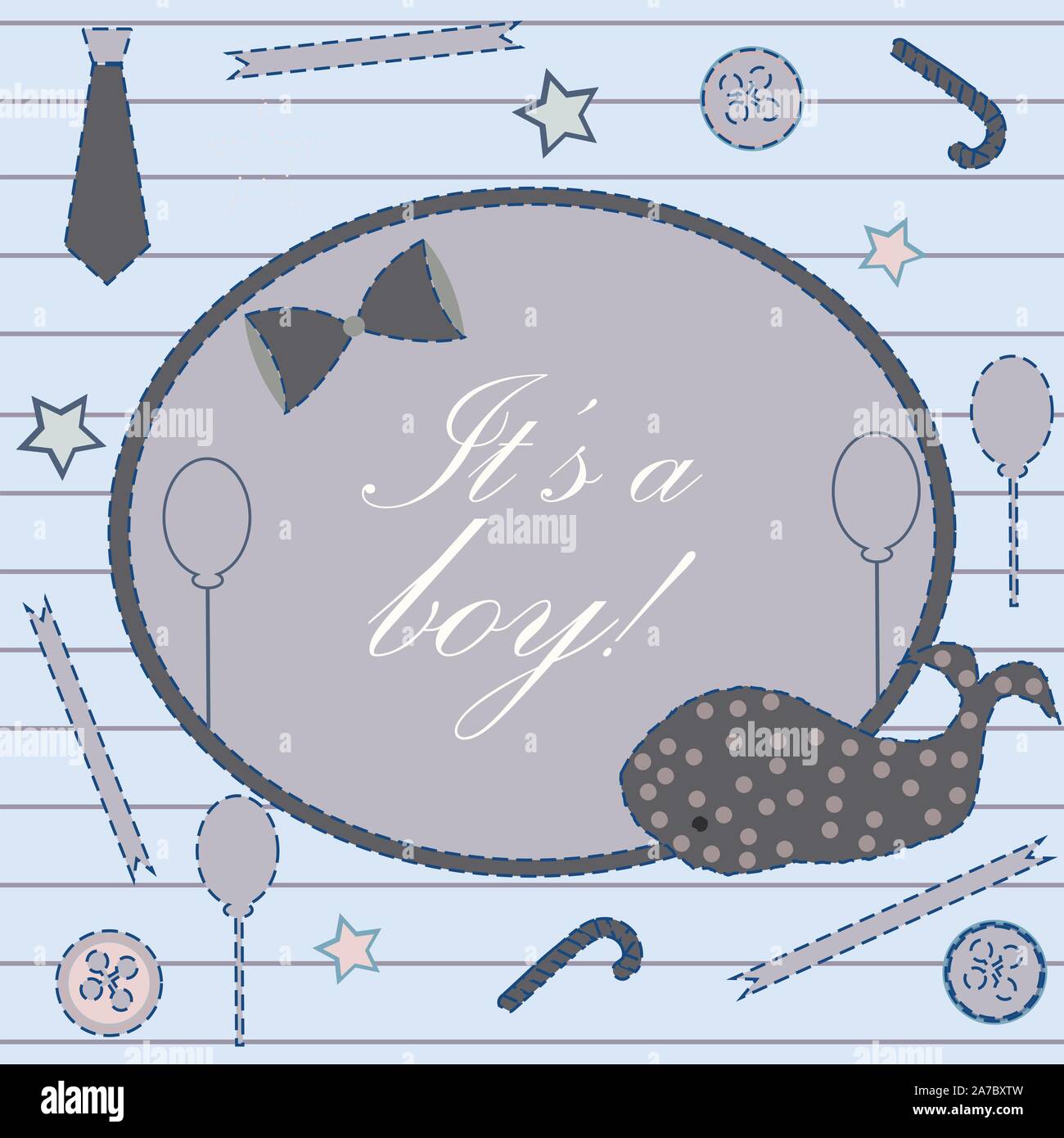 It's a boy announcement greeting card with message. Vector Illustration
