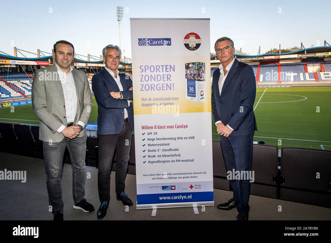 Tilburg - CareLyn 31-10-2019. Koning Willem II stadion. Buitensport, Voetbal. Willem II is the first BVO that concerns about skin cancer and signs a contract with CareLyn. Credit: Pro Shots/Alamy Live News Stock Photo