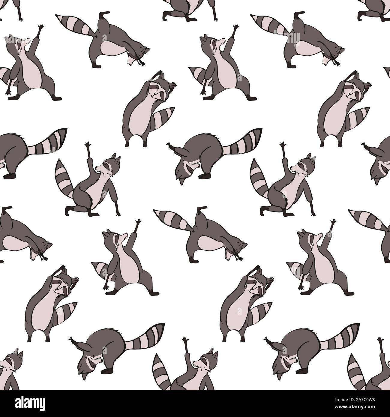 Hand drawn raccoon vector seamless pattern. Trendy graphic wallpaper ...
