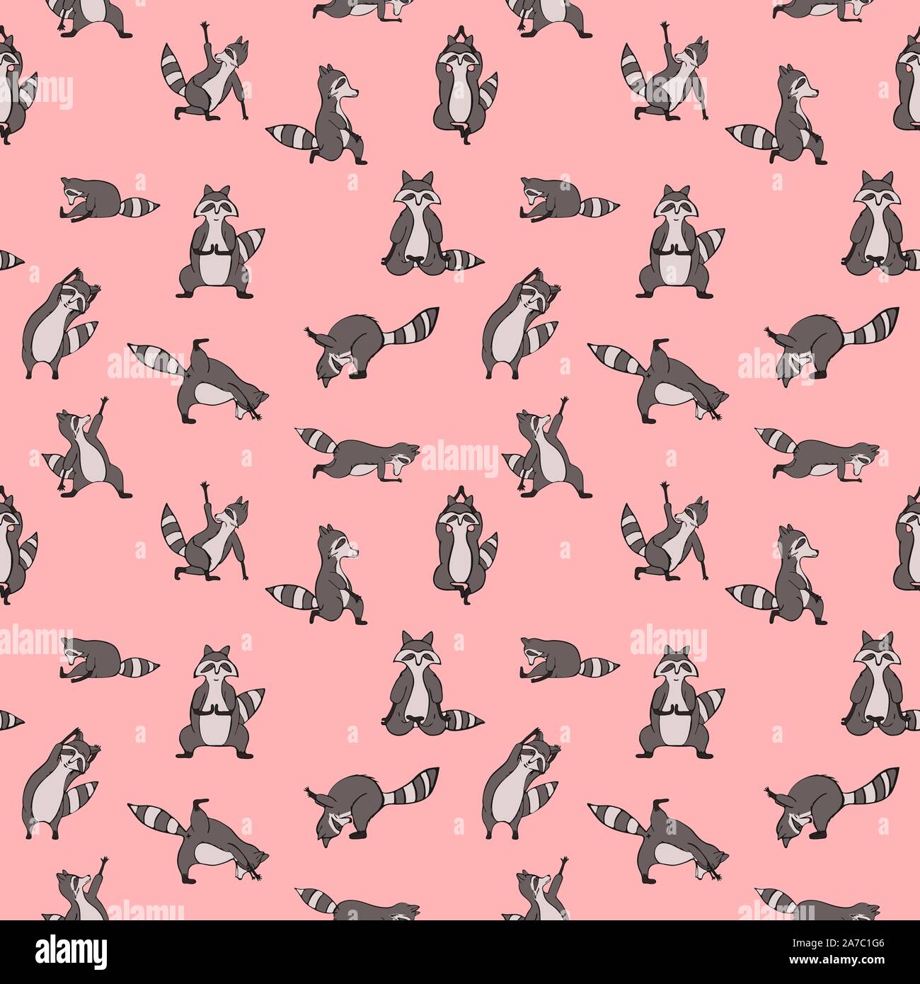Hand drawn raccoon vector seamless pattern. Trendy graphic wallpaper ...