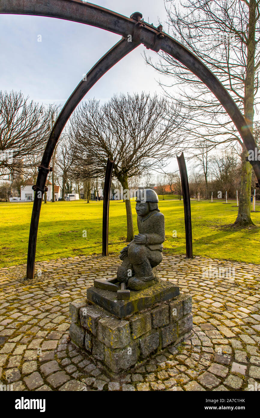 Sculpture Buddy Franz-Anton, in a city park, on the site of the former Diergardt colliery, in Duisburg, Stock Photo