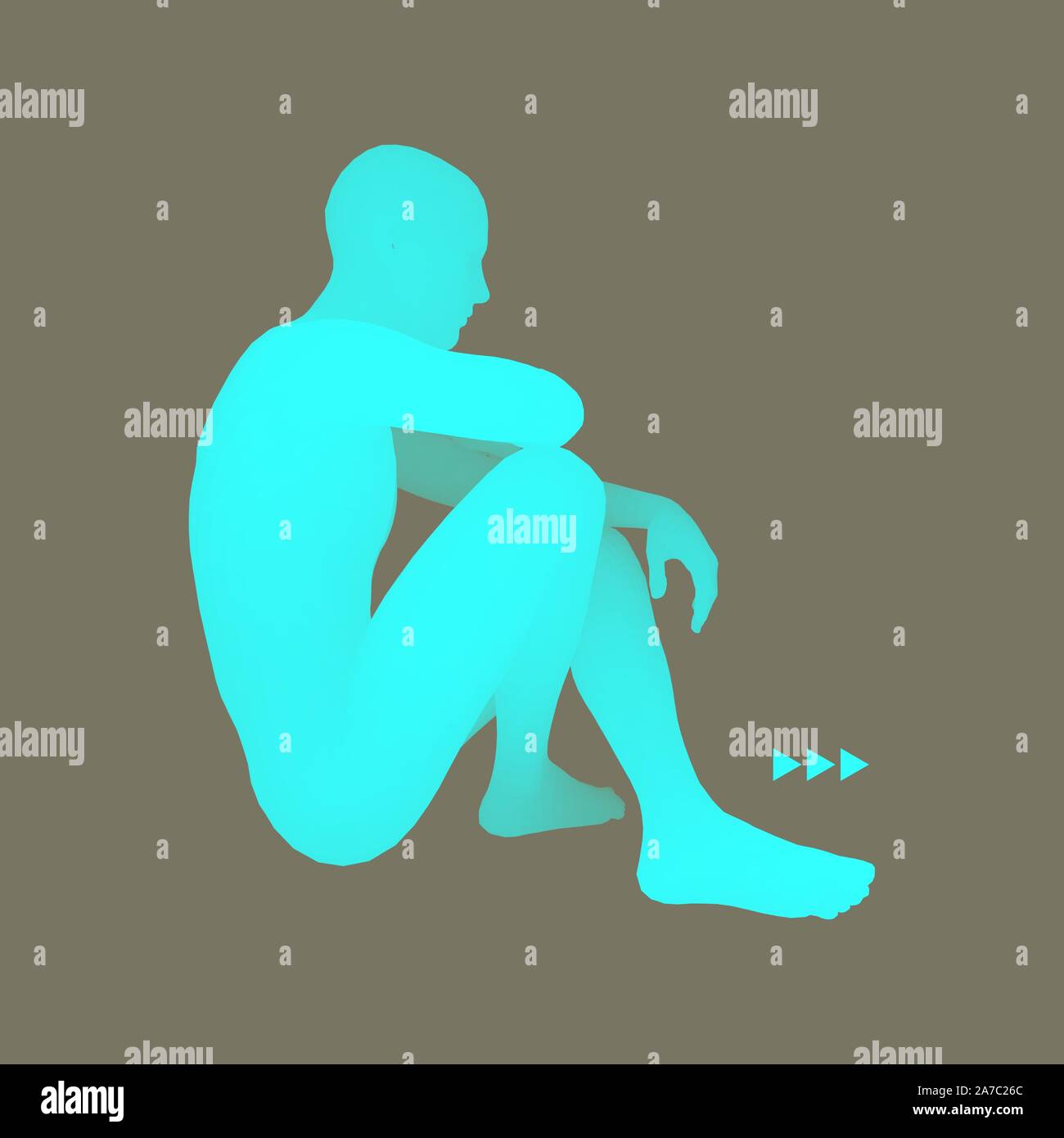 Man in a Thinker Pose. 3D Model of Man. Business, Science, Psychology or Philosophy Vector Illustration. Stock Vector