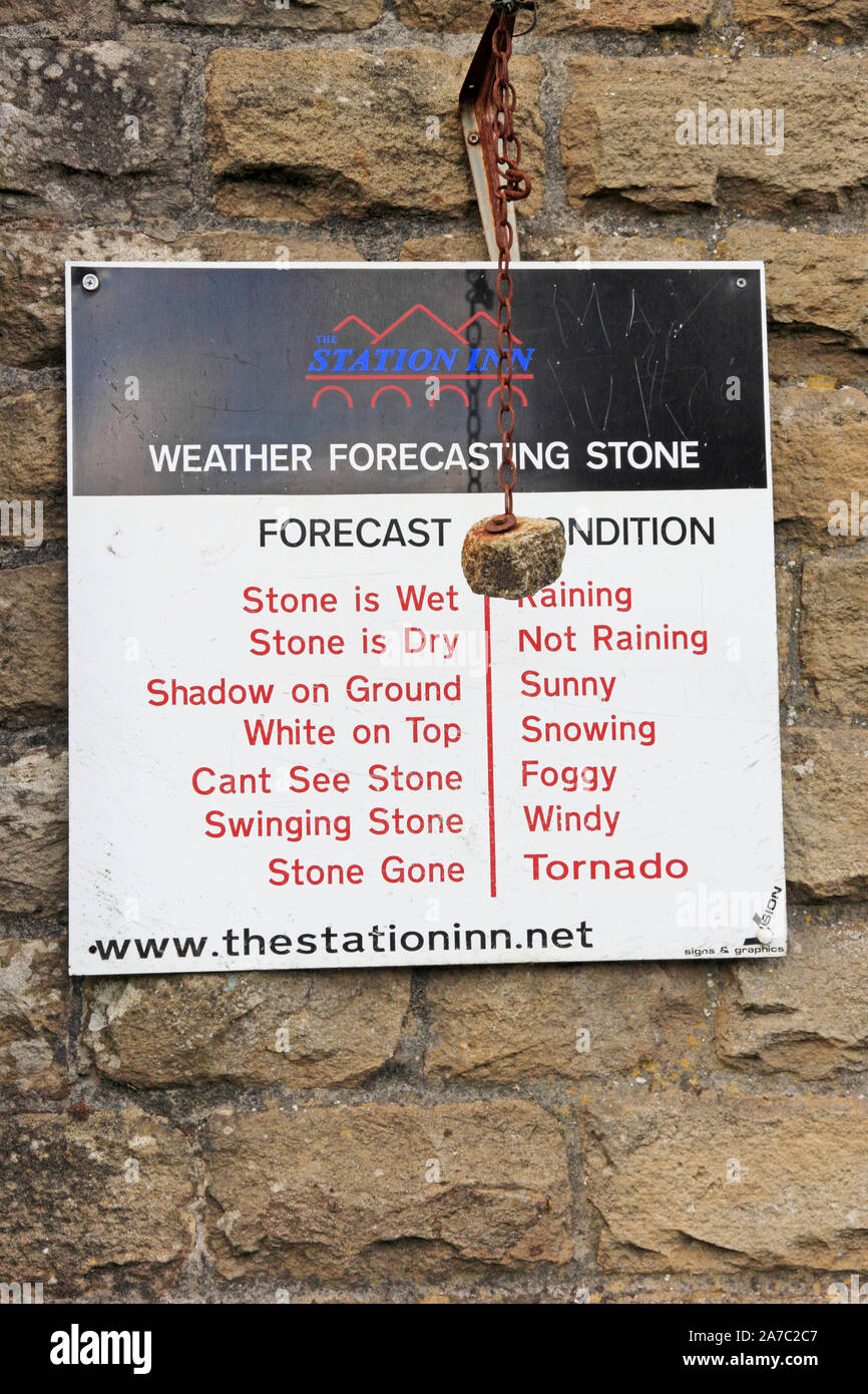 Weather Forecasting Stone outside Station Inn, Ribblehead Stock Photo