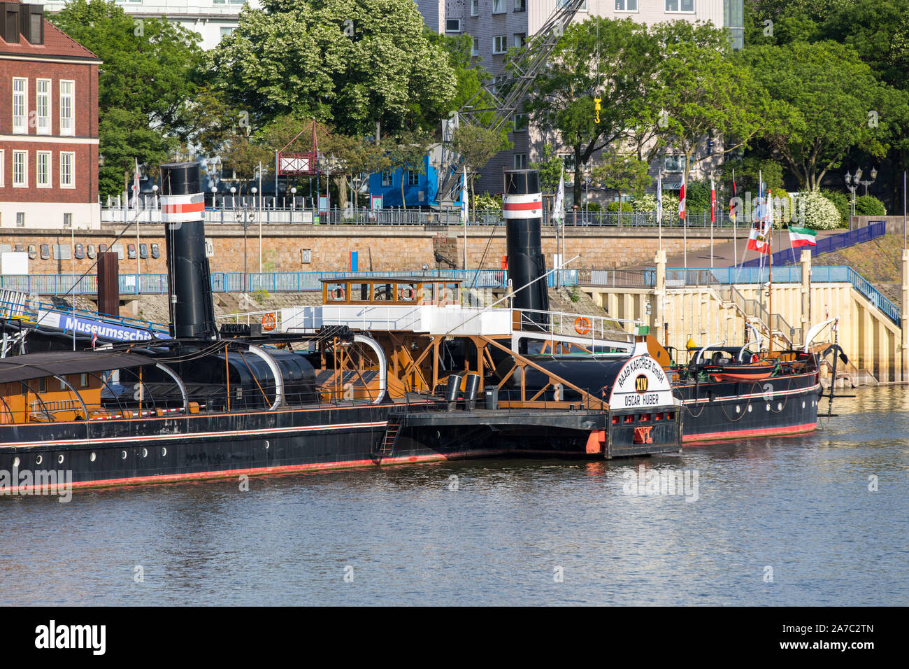 Duisburg-Ruhrort, museum ship Oscar-Huber, Museum of German Inland Navigation, in the port of Ruhrort, Stock Photo