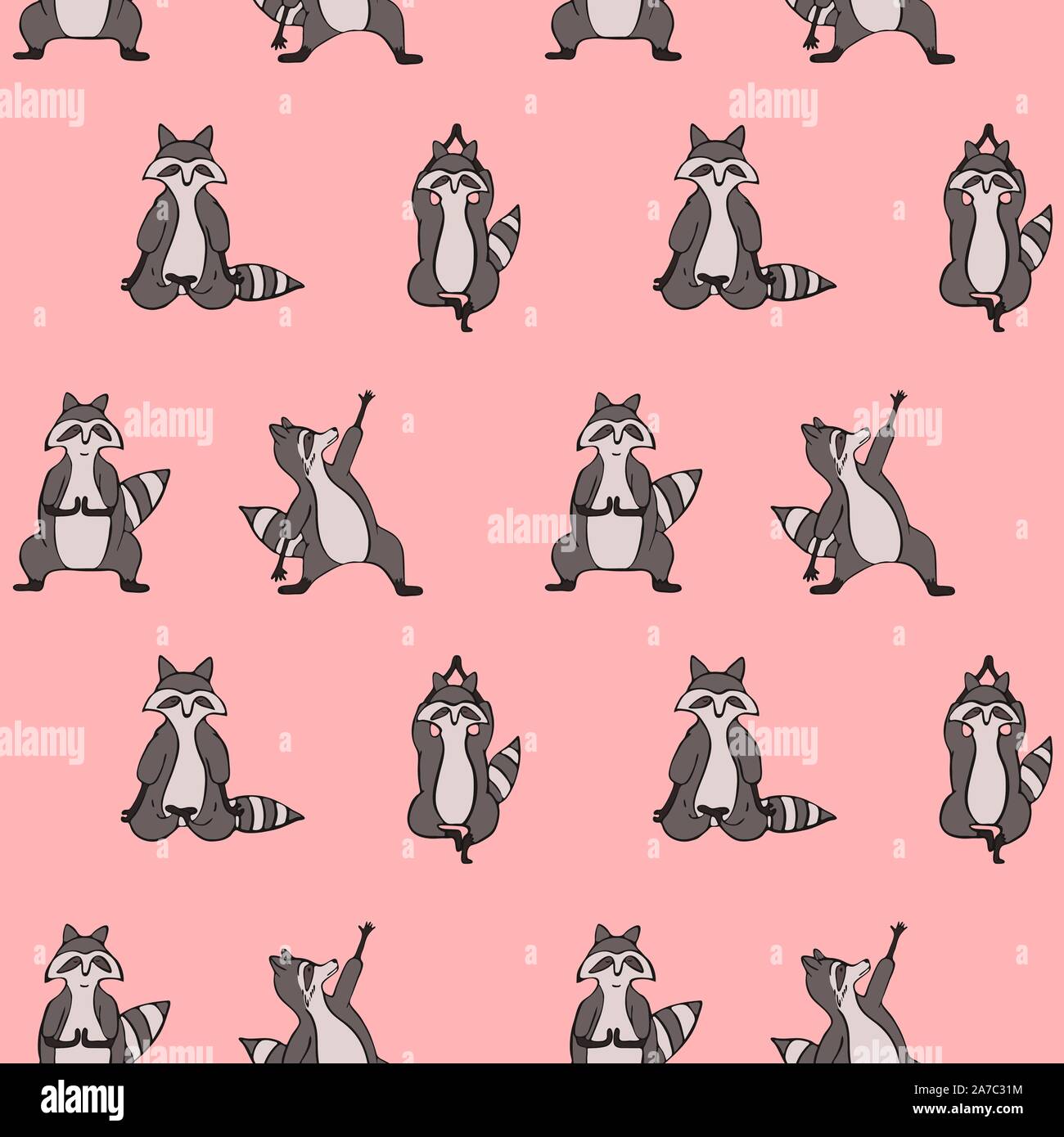 Hand drawn raccoon vector seamless pattern. Trendy graphic wallpaper ...