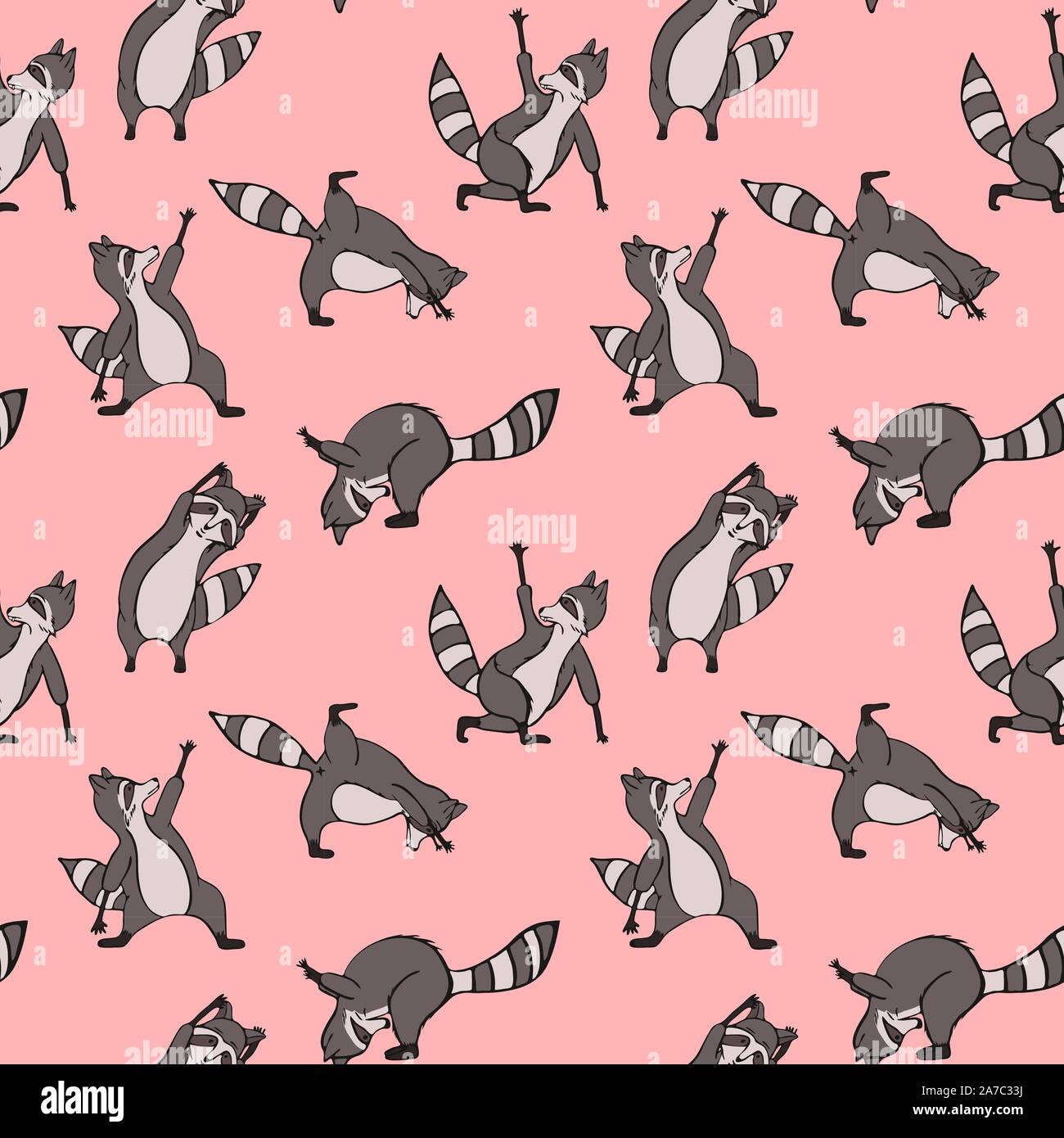 Hand drawn raccoon vector seamless pattern. Trendy graphic wallpaper ...