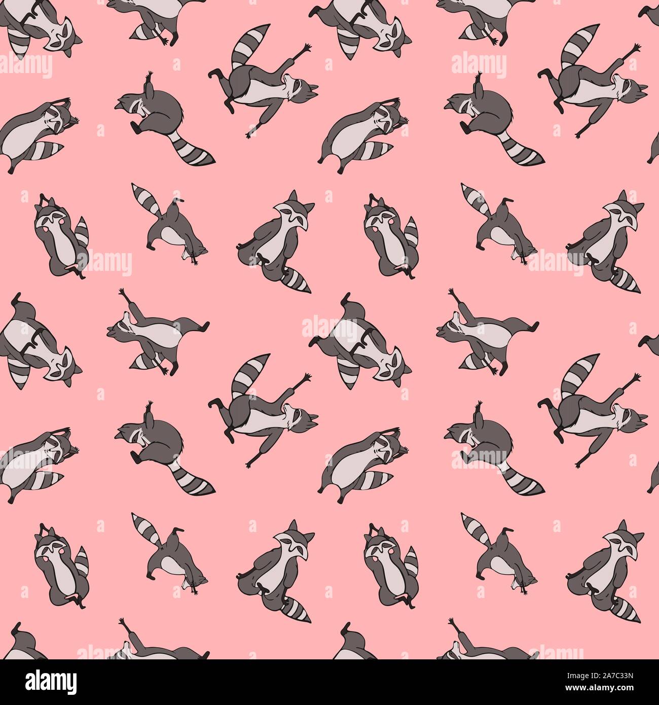 Hand drawn raccoon vector seamless pattern. Trendy graphic wallpaper ...