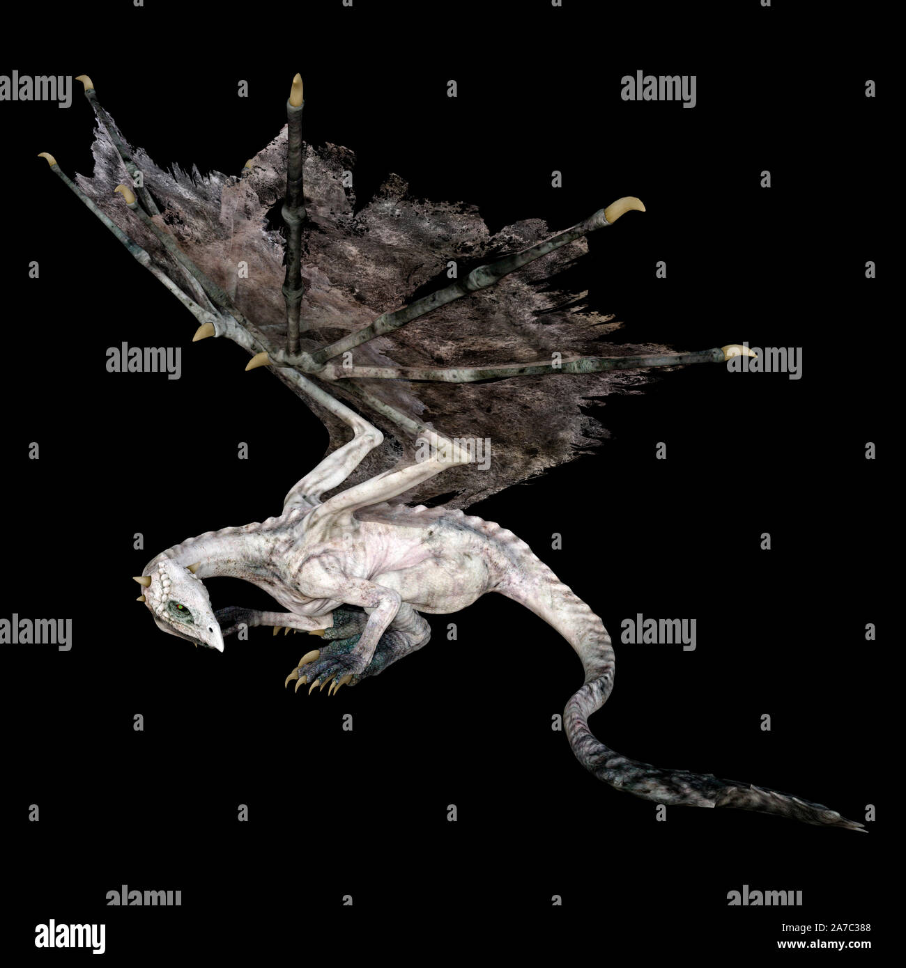 3D rendering of a fantasy dragon isolated on black background Stock ...