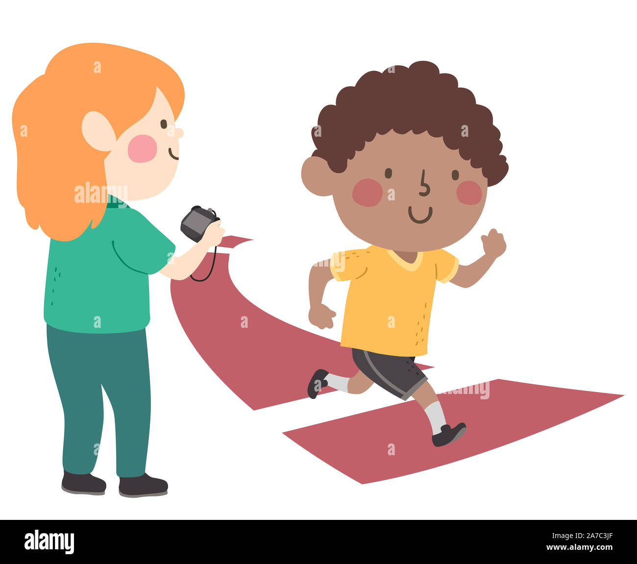 Illustration of Kids Using Timer to Measure the Speed of the Runner