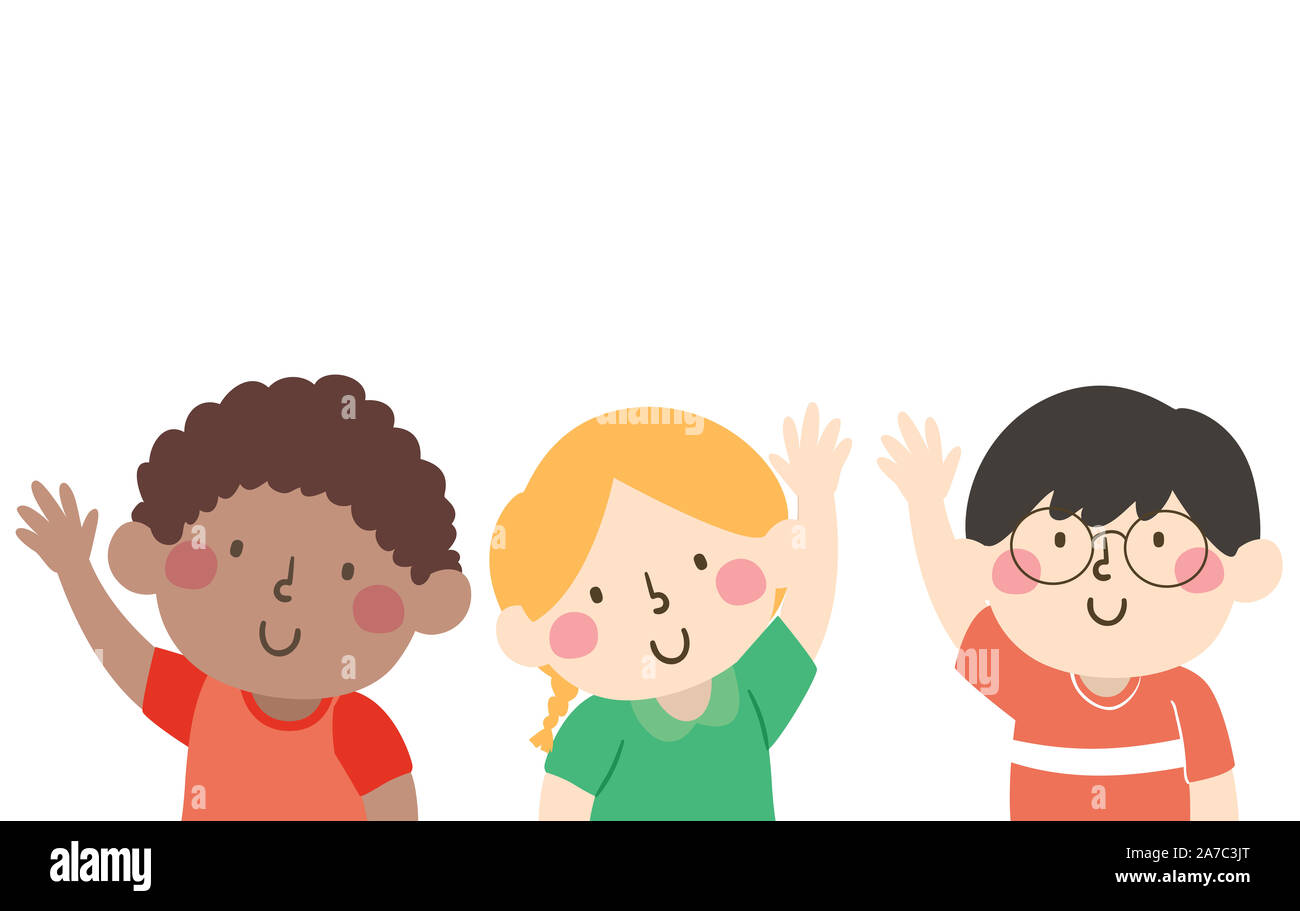 Illustration of Kids with Hands Up and Waving Hello Stock Photo - Alamy Illustration of Kids with Hands Up and Waving Hello Stock Photo - Alamy