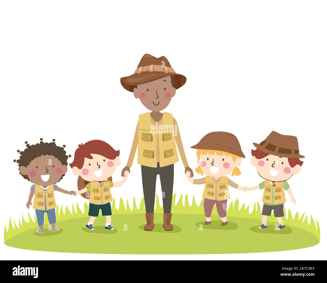 Illustration of a Kids with Tour Guide in a Safari Trip Stock Photo - Alamy Illustration of a Kids with Tour Guide in a Safari Trip Stock Photo - Alamy