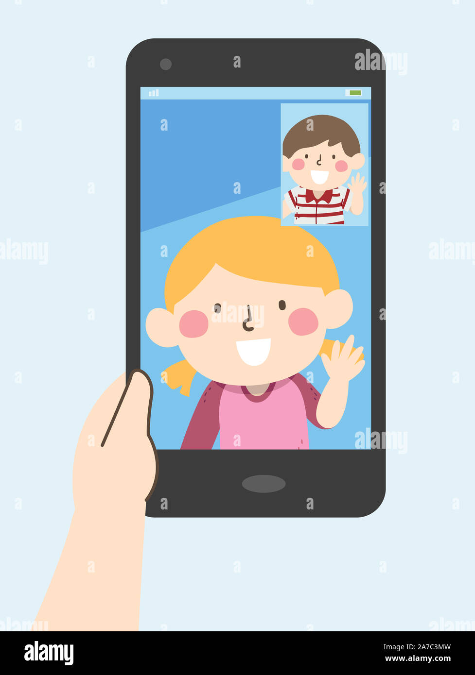 Illustration Of Kids Using Mobile Phone For A Video Call Stock Photo Alamy