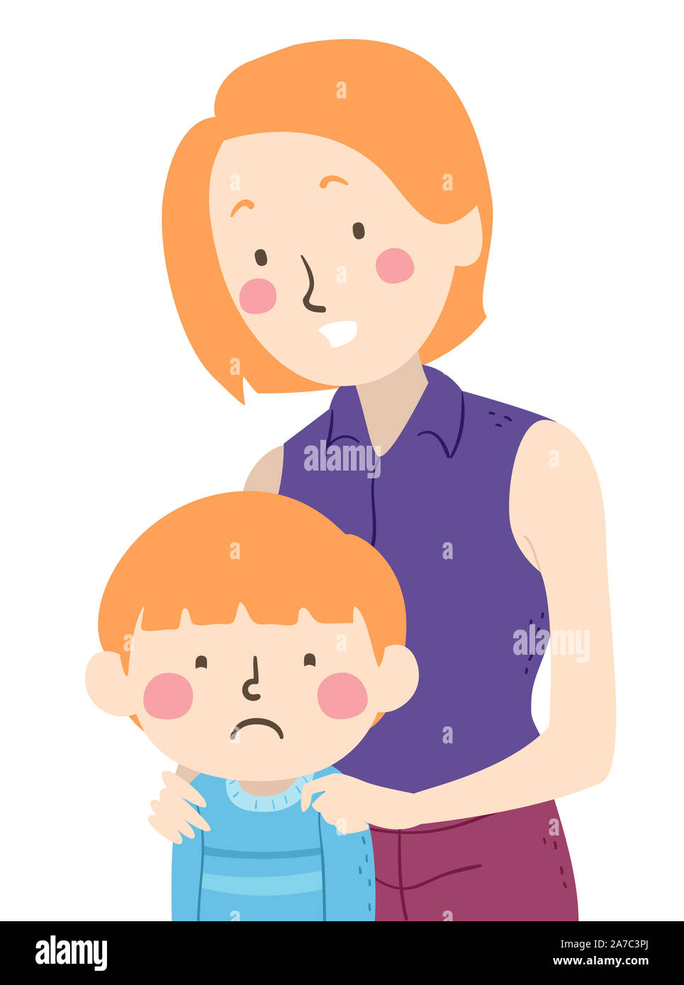 Illustration Of A Kid Boy Feeling Sad With His Mother Comforting