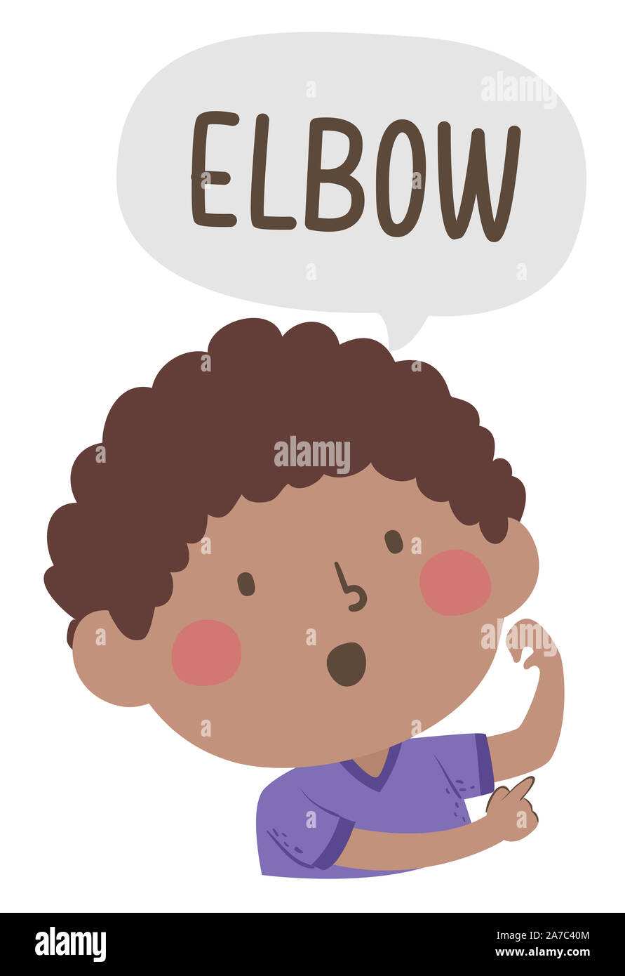 Illustration of a Kid Boy Pointing to His Elbow and Saying Elbow as