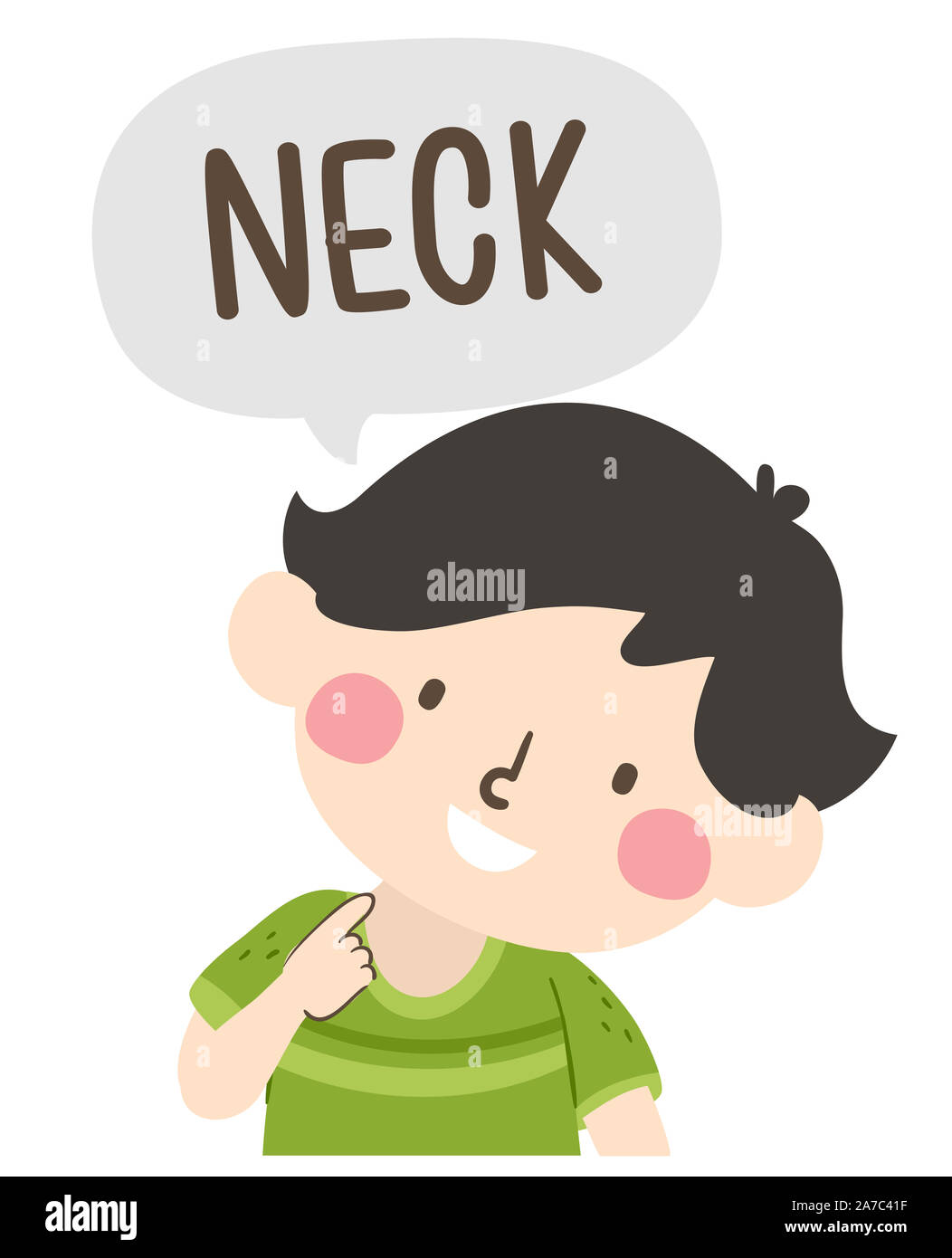 Illustration of a Kid Boy Pointing to and Saying Neck with His Head Tilted  as Part of Naming Body Parts Series Stock Photo - Alamy