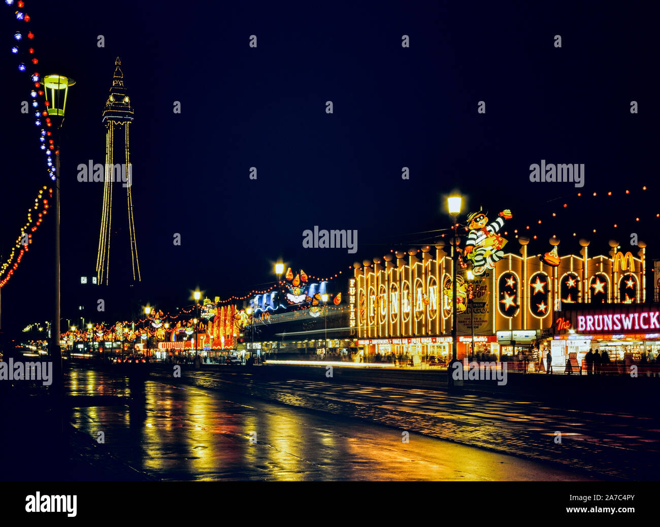 Blackpool illuminations along the golden mile featuring The Tower, Lancashire, England, UK Stock Photo