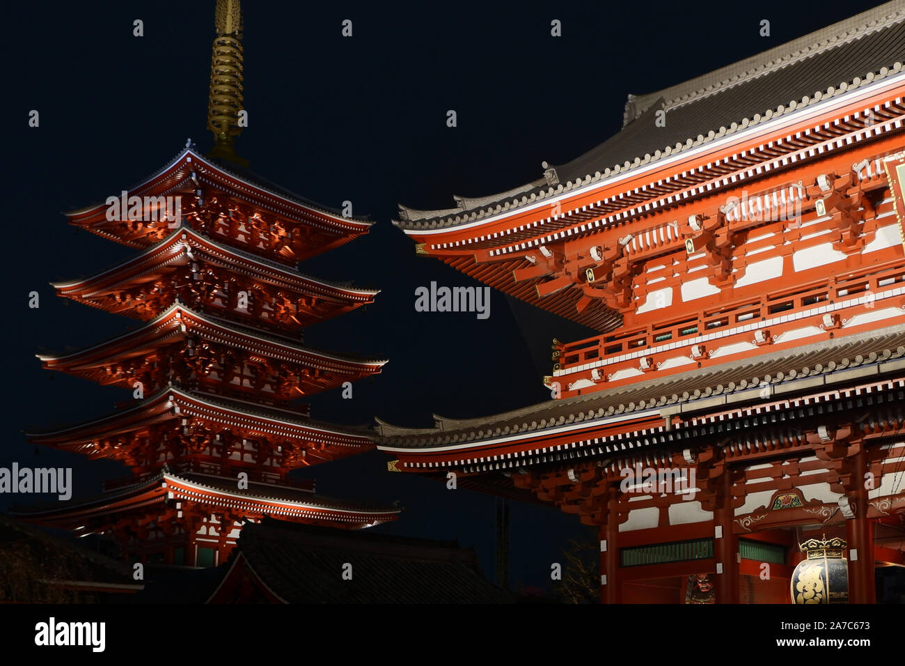 The old historic zen Japanese temple building in Japan city at night Stock Photo