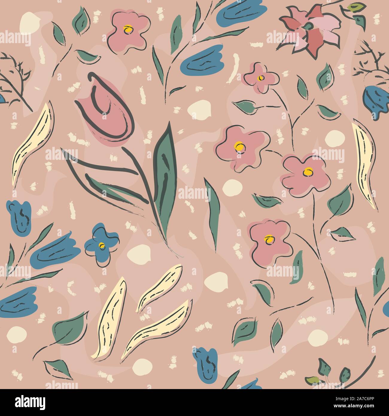 Floral Seamless Pattern. For backgrounds, wallpapers, fabric, prints, textiles, wrapping, cards, swatches, t-shirts, scrapbooks, blankets, pillows, et Stock Vector