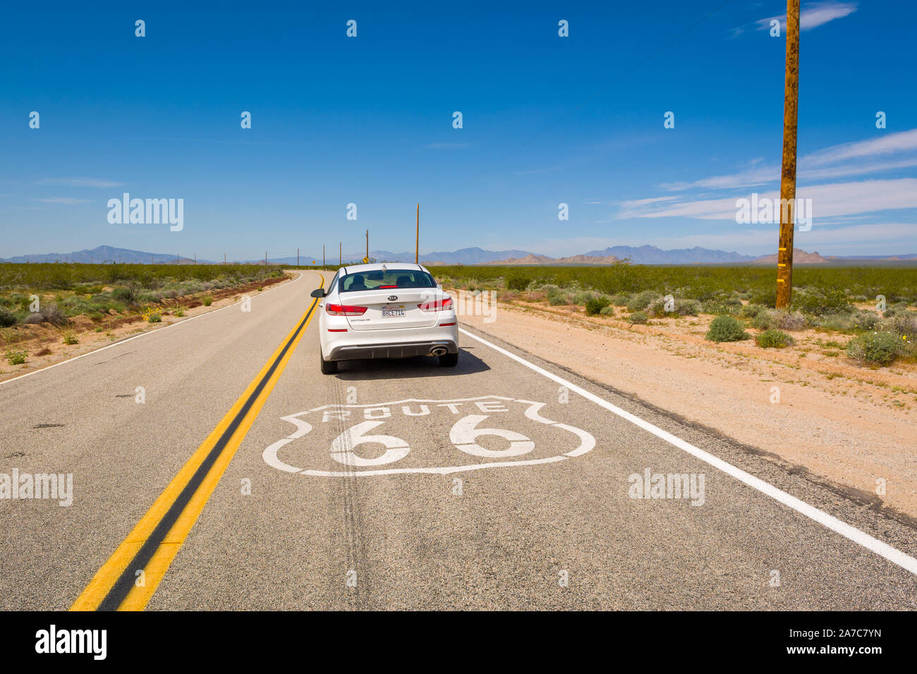 CALIFORNIA, USA - April 9, 2019: White KIA Optima on historic Route 66 road  in Californian desert. United States Stock Photo - Alamy