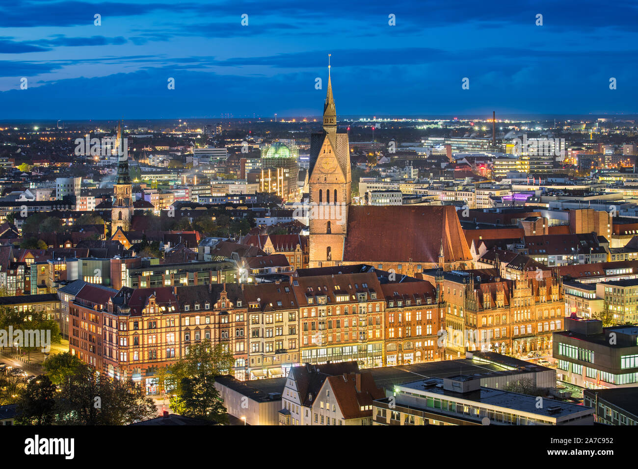 Aerial view of the Marktkirche and Hannover City, Germany Stock Photo