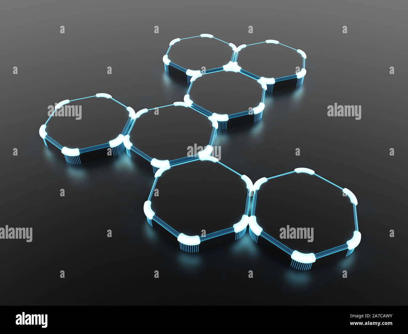 Black abstract background with hexagons and glow. 3d rendering, 3d ...
