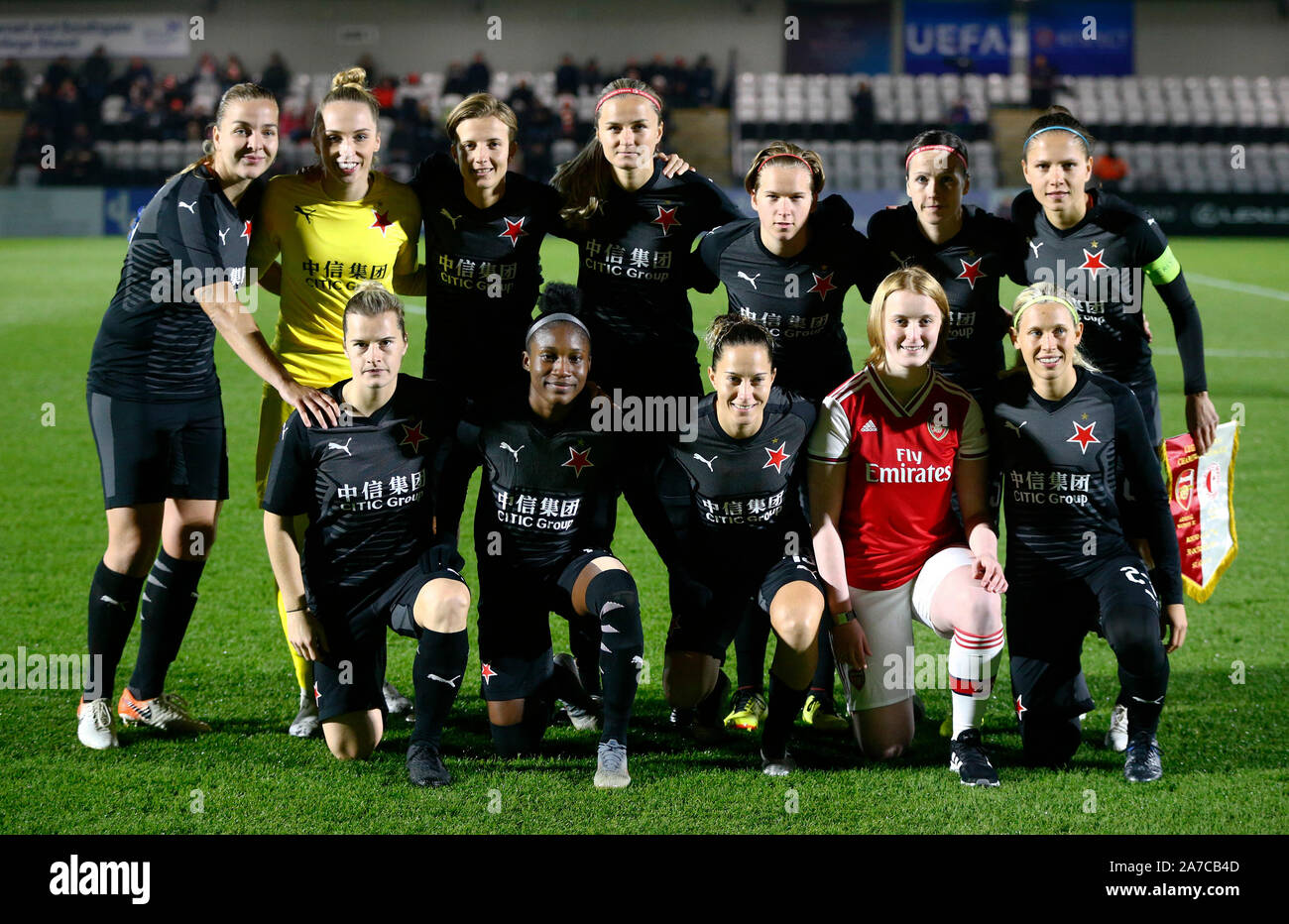 Prague, Czech Republic. 02nd Nov, 2017. Soccer Team of SK Slavia Praha pose  for photographer prior to the UEFA European Soccer League group A 4th round  match between Villarreal and Slavia Prague