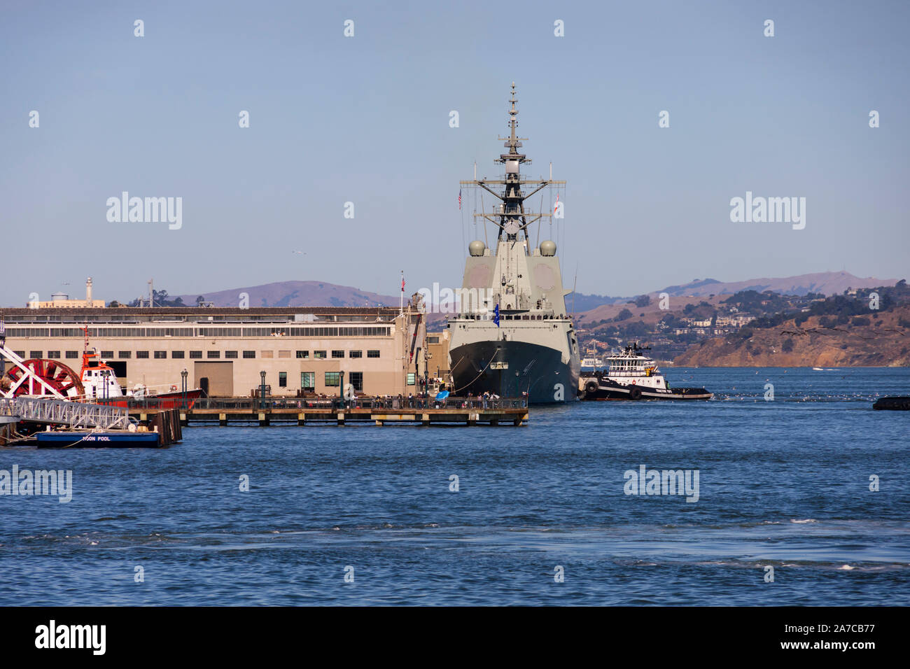 Air Warfare Destroyer HMAS Brisbane of the royal Australian Navy visiting San Francisco for Fleet Week 19. California, United States of America. USA Stock Photo