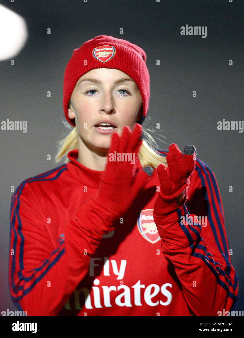 BOREHAMWOOD, ENGLAND - OCTOBER 31: Leah Williamson of Arsenal  during Uefa Women's Champions League Round of 16 Leg 2 match between Arsenal Women and Stock Photo