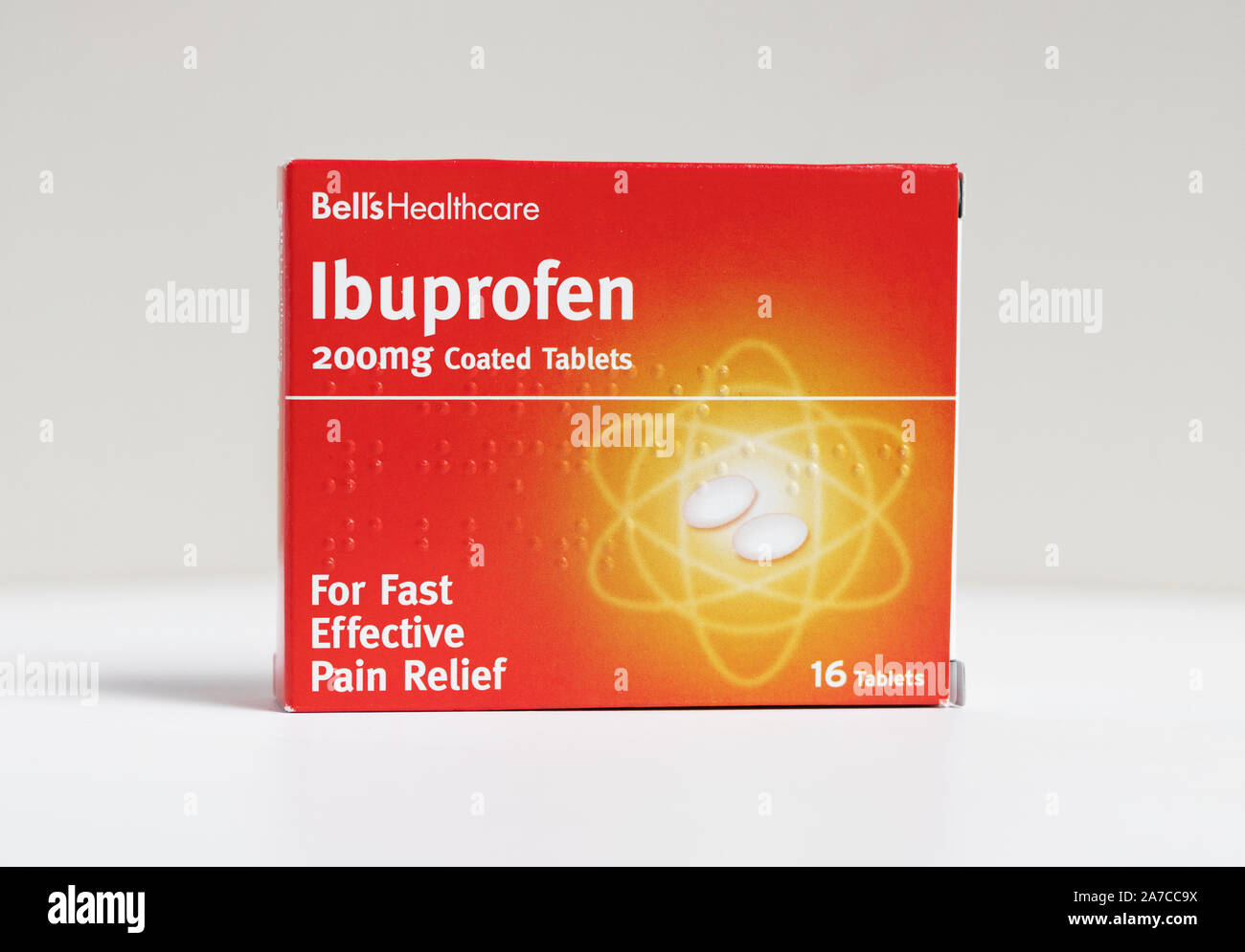 London / UK - October 30th 2019 - Packet of Ibuprofen painkillers from Bell’s Healthcare, closeup with a shallow depth of field Stock Photo