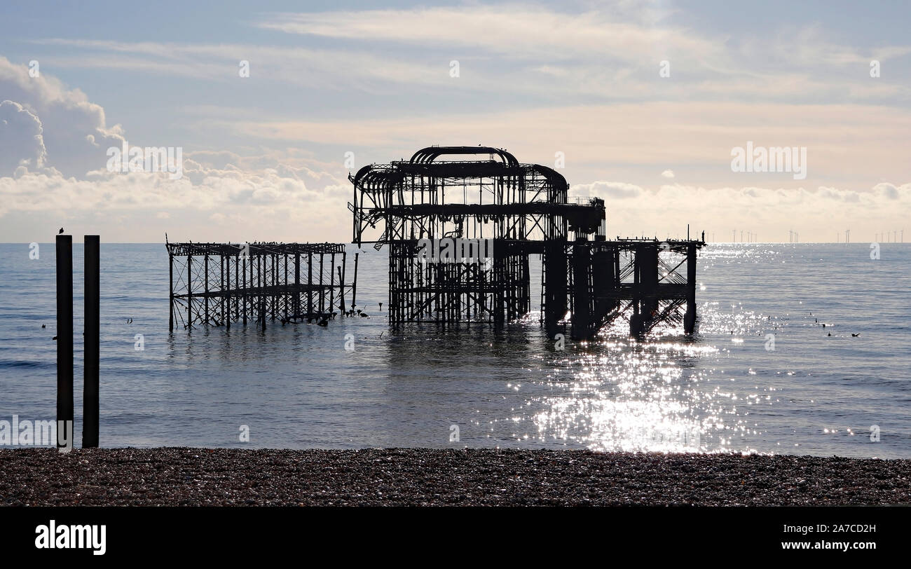 The Old Pier at Brighton, East Sussex. Stock Photo