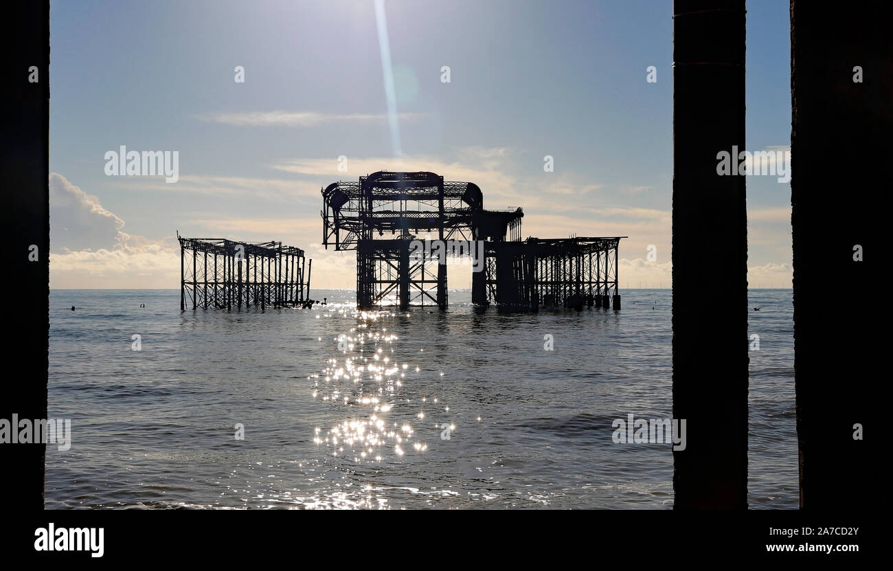 The Old Pier at Brighton, East Sussex. Stock Photo