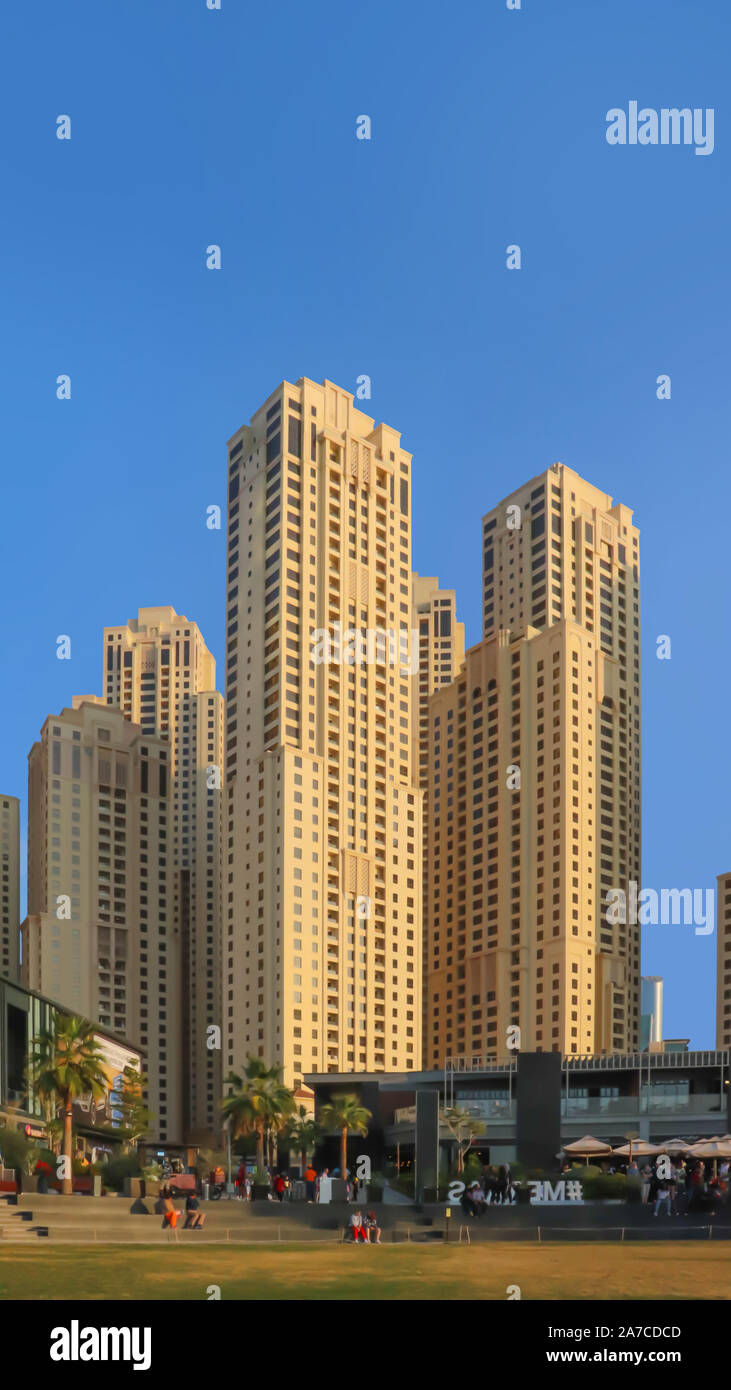 Dubai, UAE December 25/2018 Dubai hotels at summer day. Stock Photo