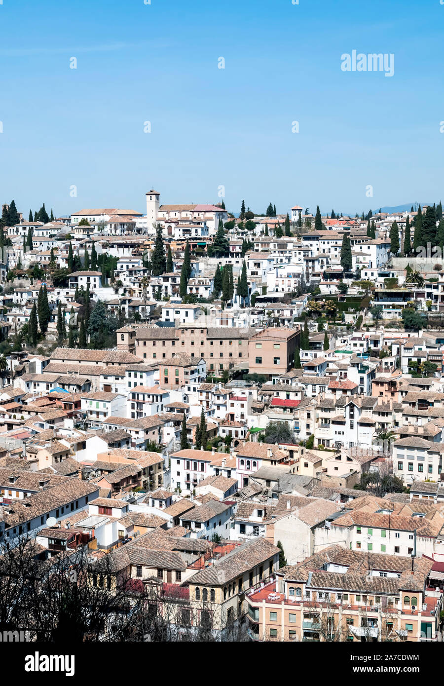 Aerial view of Granada to the river Darro aside surrounded by modern buildings Stock Photo