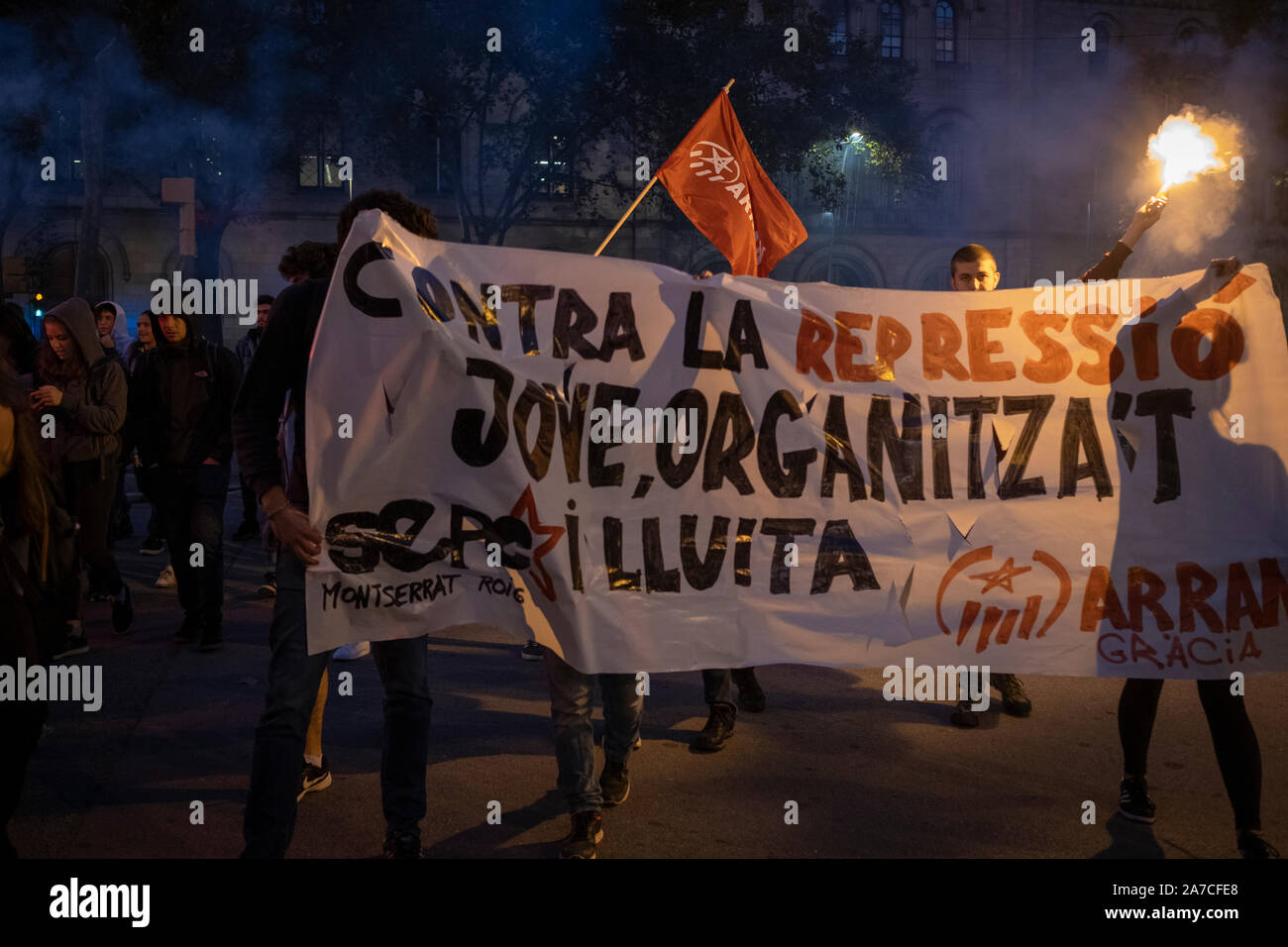 Barcelona, Spain. 25th Oct, 2019. Students take to the streets again against repression and for amnesty. Stock Photo