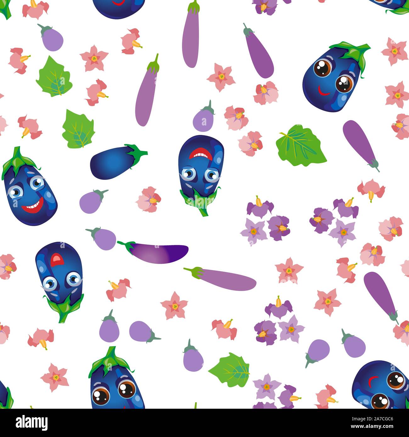 Cute seamless pattern with cartoon emoji vegetables Stock Vector
