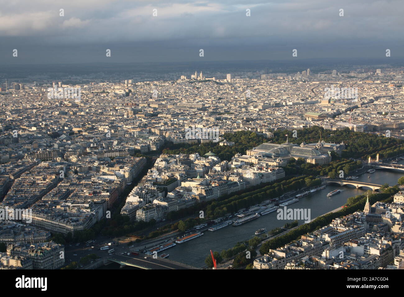 Paris skyline panorama from Eiffel Tower in the evening, Paris, France