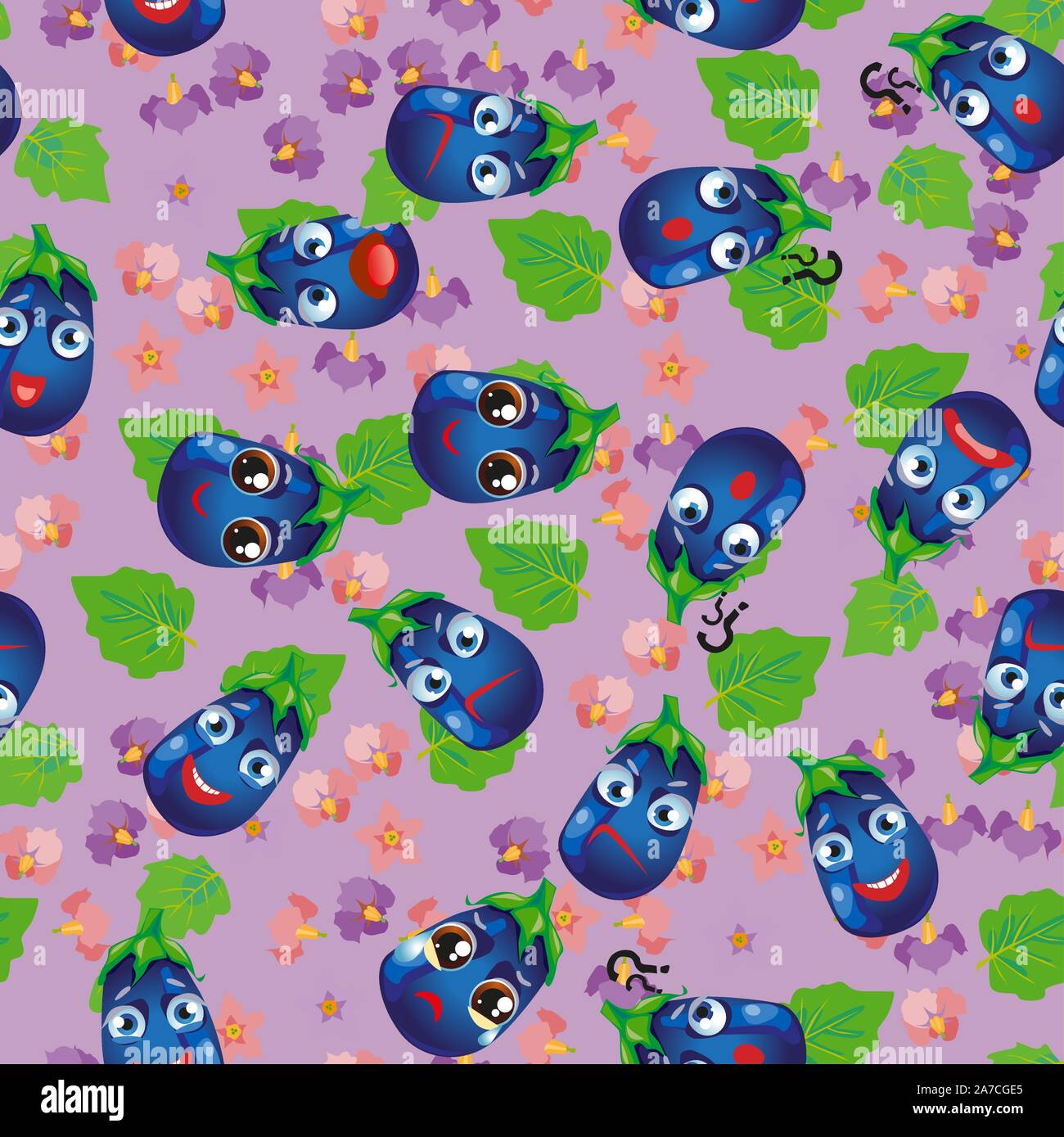 Cute seamless pattern with cartoon emoji vegetables Stock Vector