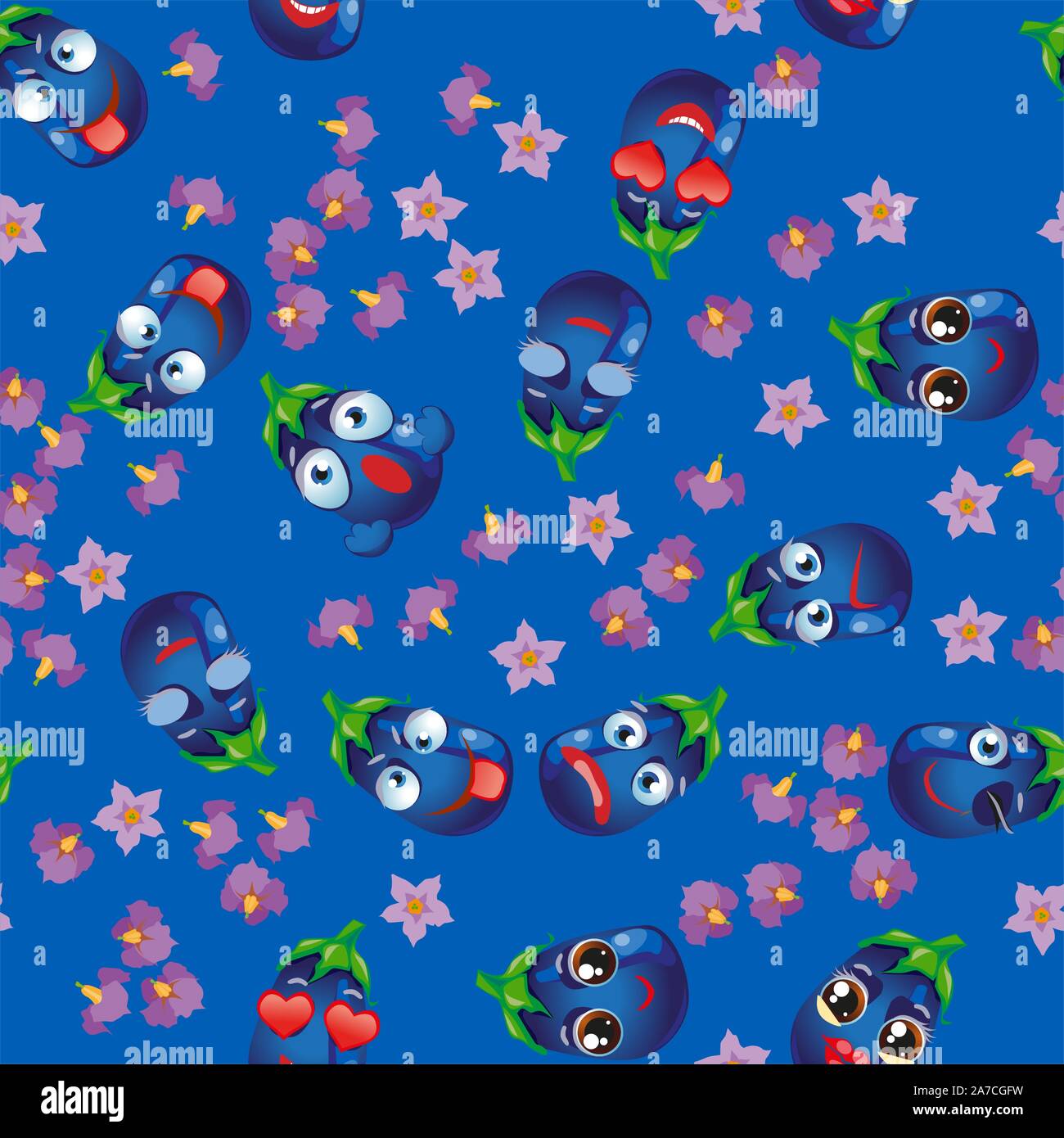 Cute seamless pattern with cartoon emoji vegetables Stock Vector