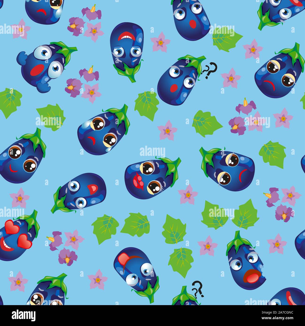 Cute seamless pattern with cartoon emoji vegetables Stock Vector