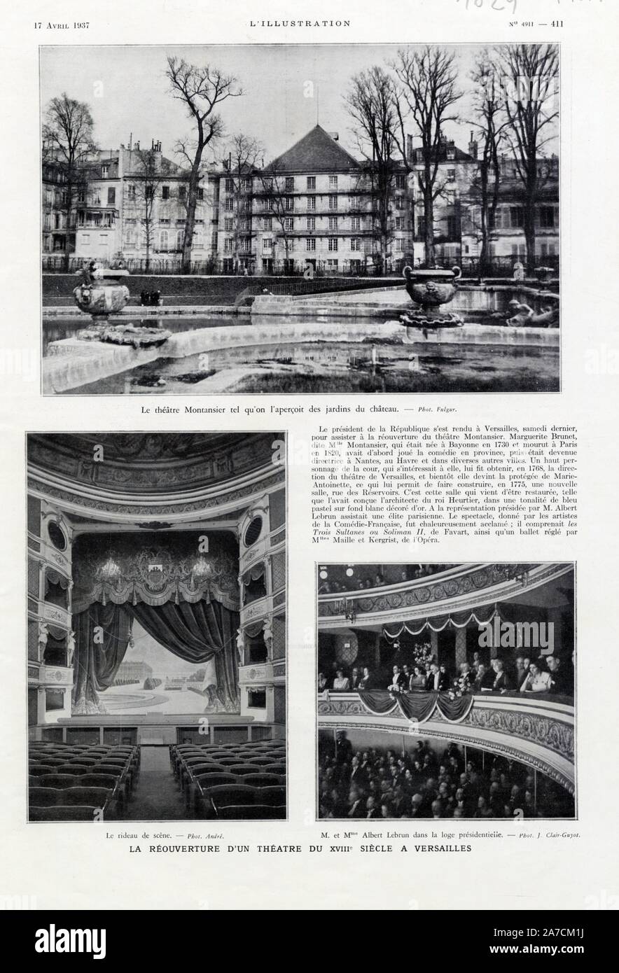 La réouverture d'un théâtre du XVIII ème siècle à Versailles . 1937. Stock Photo