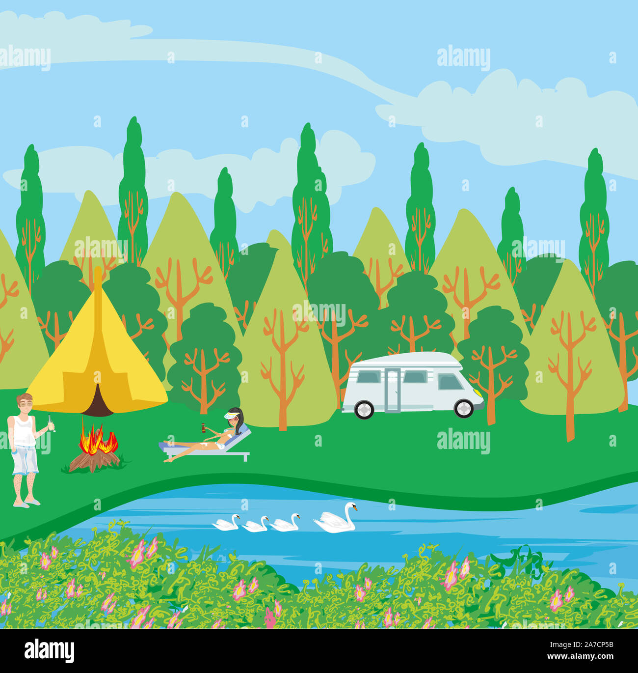 campsite by the river Stock Photo - Alamy