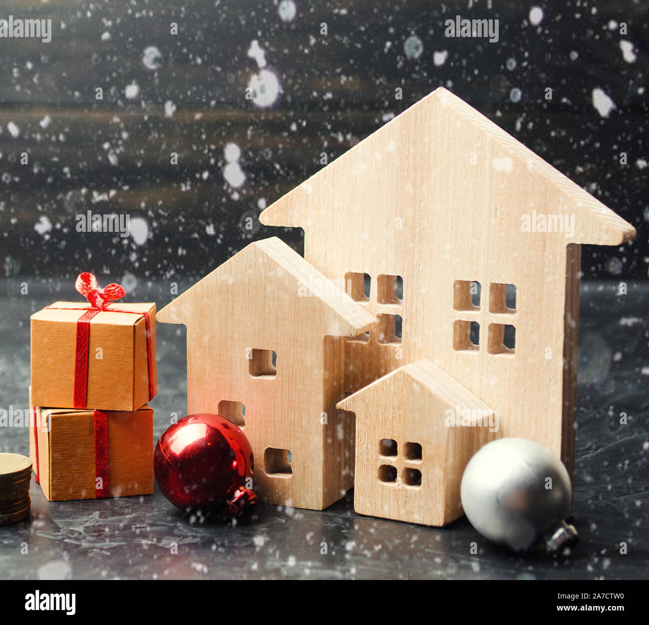 Wooden Houses And Gifts Christmas Sale Of Real Estate New Year