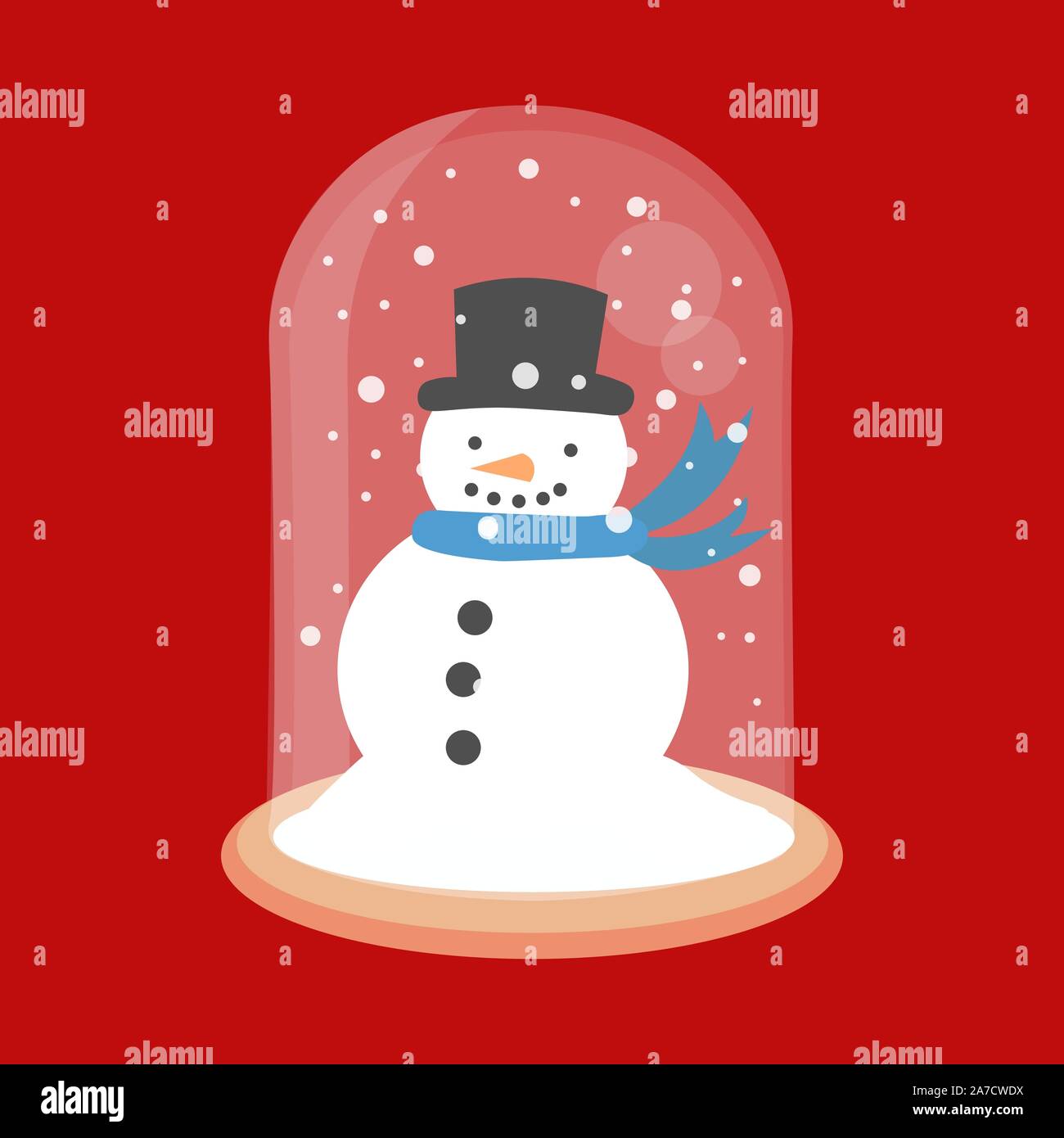 New year glass ball vector icon. Christmas snow globe with a snowman inside in flat style. Stock Vector