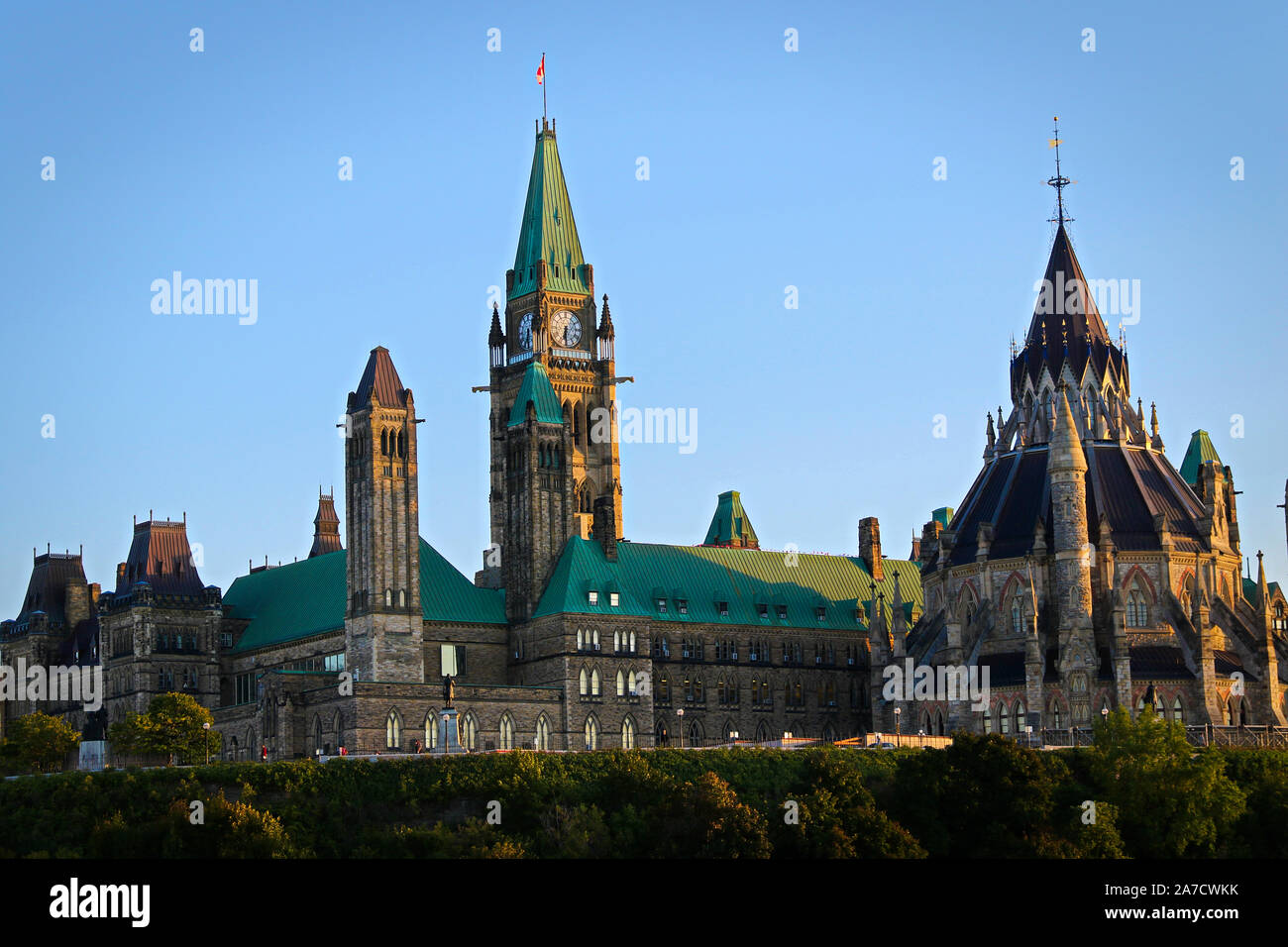 Sunset on Parliament Hill and the Canadian Parliament Library Stock Photo