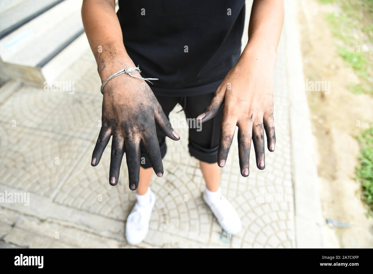 dirty hand of children for working Stock Photo