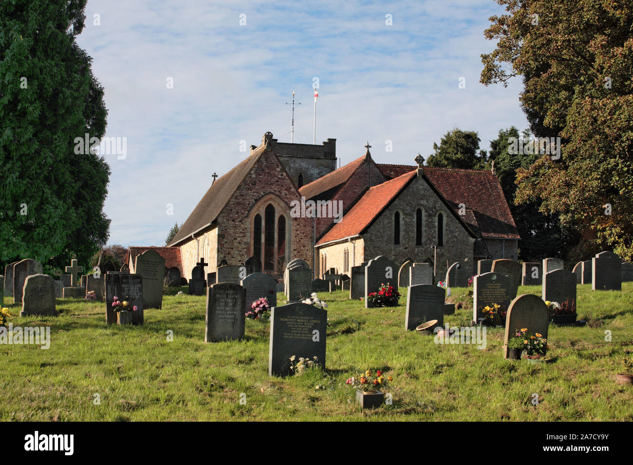 St. Mary's Church, Selborne, Hampshire: across the churchyard Stock Photo