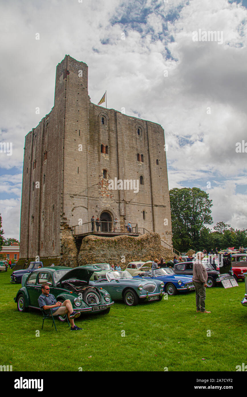 Classic car rally event, Hedingham Castle, UK Stock Photo