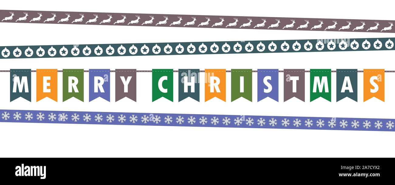 merry christmas party flags banner with pattern tape vector illustration EPS10 Stock Vector